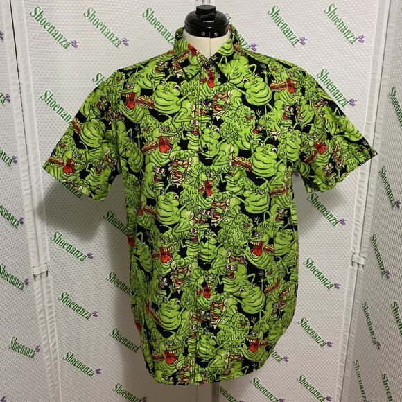 Middle Of Beyond Button Down Shirt Ghostbusters Slimer MOB Black Green Mens XL - Picture 1 of 4